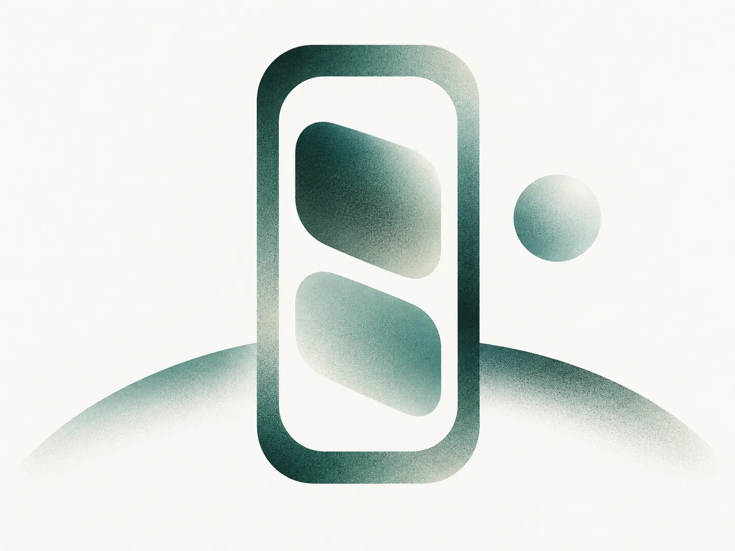 Minimal illustration of a mobile app with green gradients and analog grain.