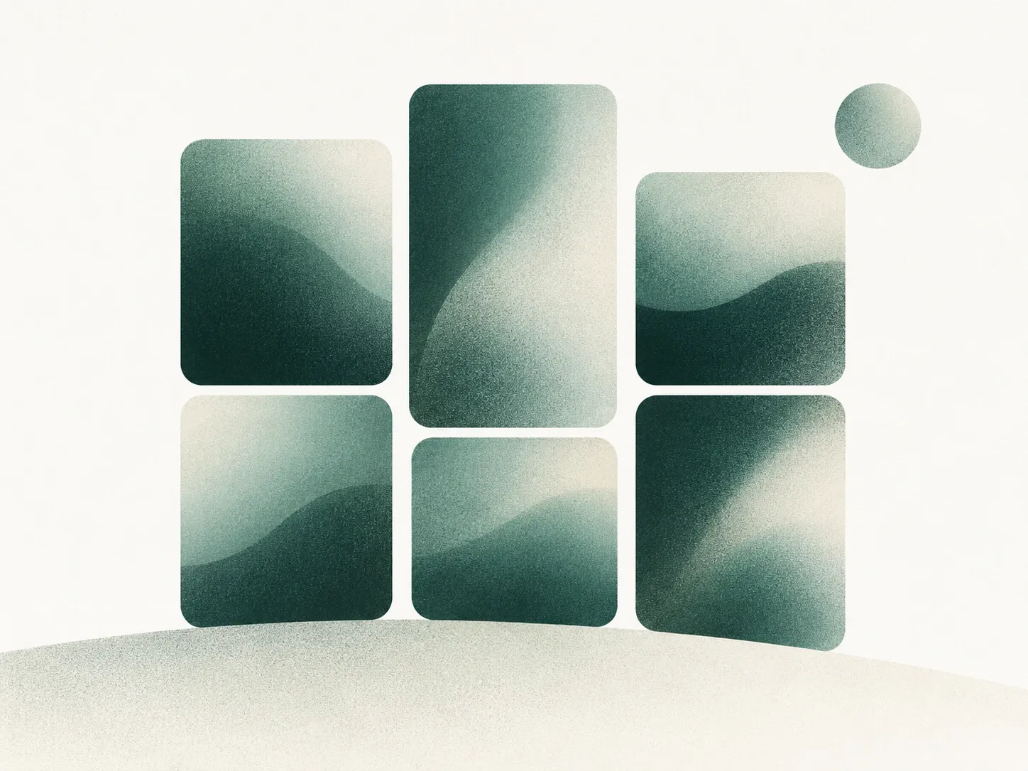 Minimal illustration of schedule blocks with green gradients and analog grain.