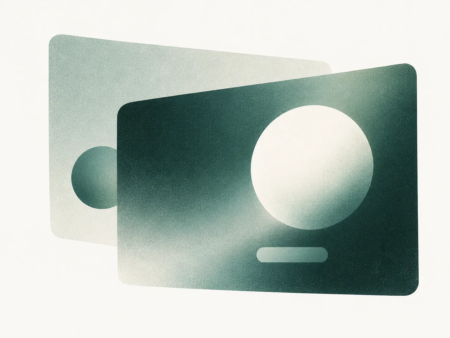 Minimal illustration of layered web pages with green gradients and analog grain.